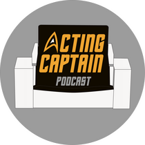 Acting Captain Podcast Logo in the foreground with a captain’s chair in the background